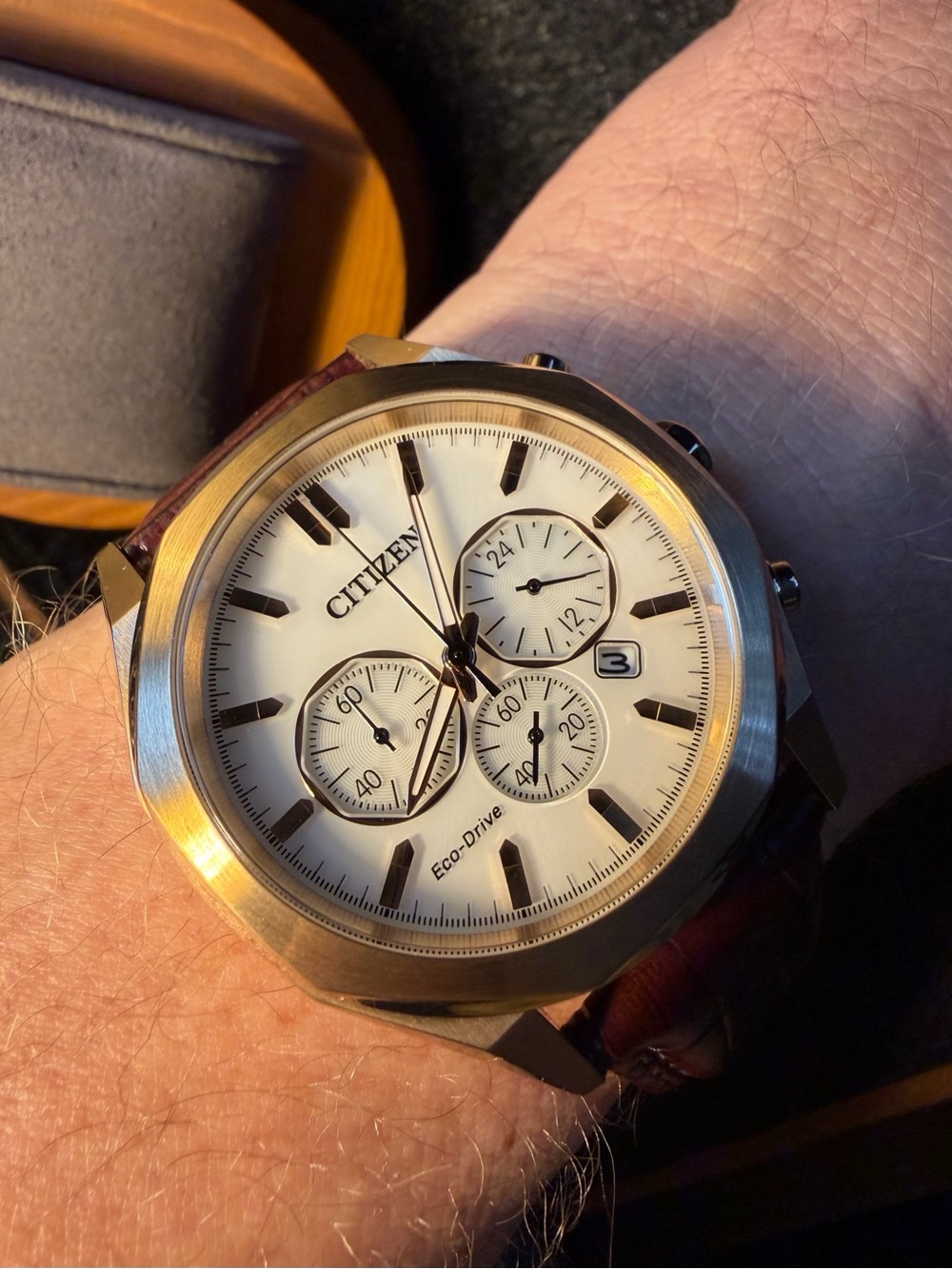 Citizen Men’s Eco-Drive Chronograph Watch - White Dial, Brown Strap - Picture 14 of 14